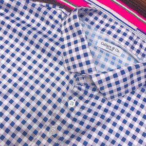Collars & Co Polo Shirt Men's 2XL Blue White Gingham Dress‎ Collar Short Sleeve